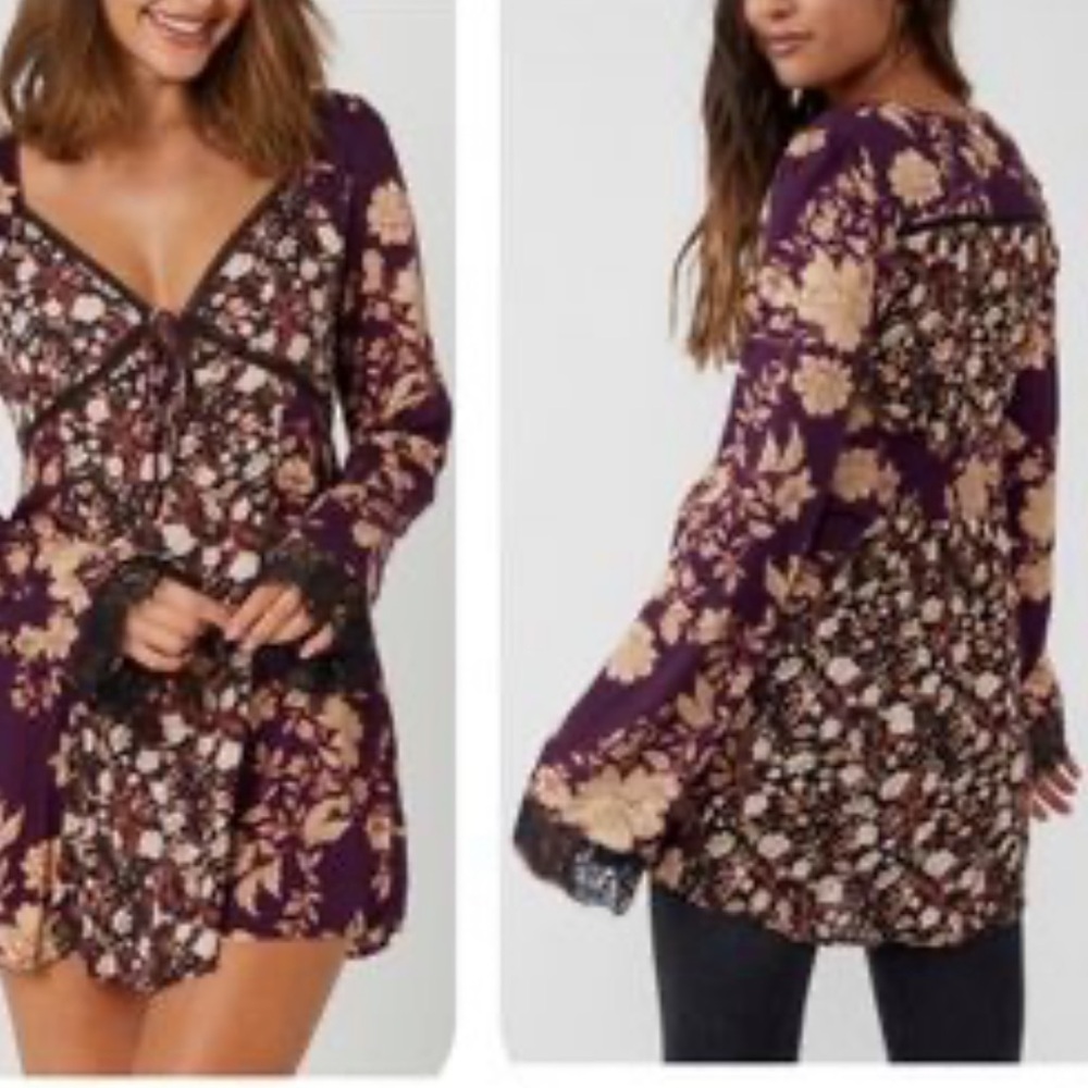 (5 for $75) NWT FREE PEOPLE odette printed tunic in espresso combo - Picture 7 of 16